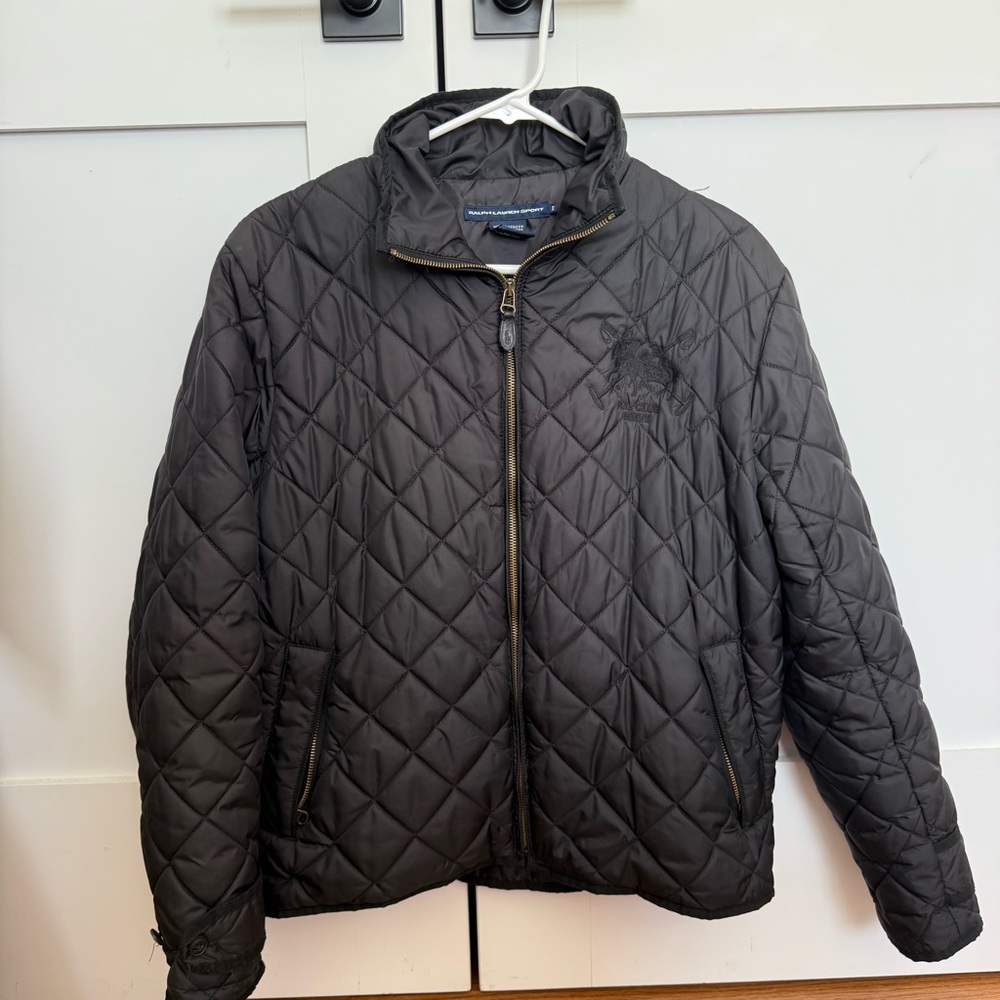 Ralph Lauren Sport Quilted Puffer Jacket Black Women's Large Black Crest Pony
